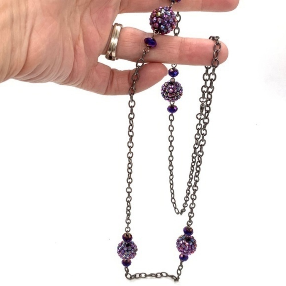 Black purple iridescent sparkly balls chain‎ link necklace Fairycore whimsy - Picture 2 of 4